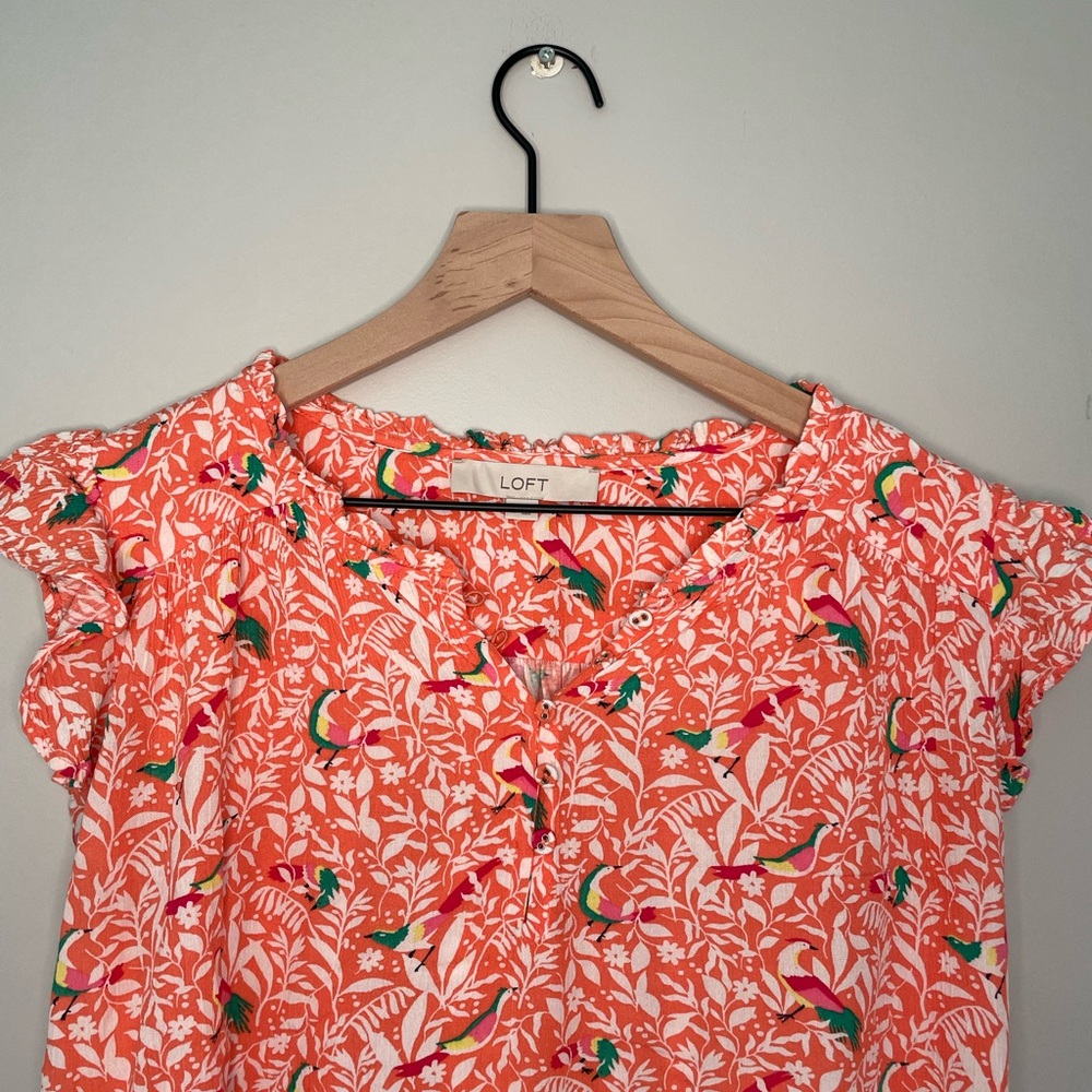 LOFT Women's Orange Floral Top